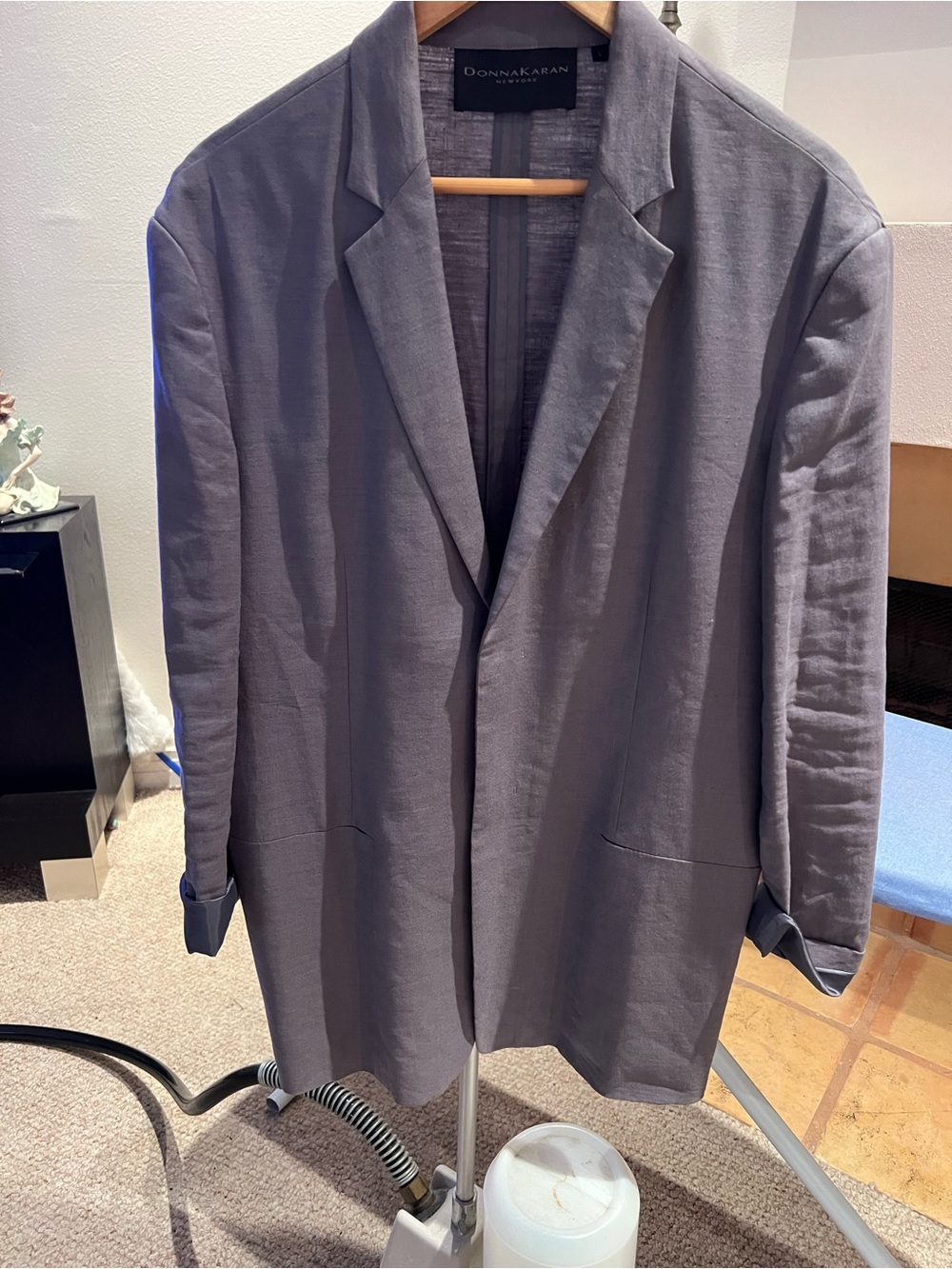 Donna Karan Men's Slate Gray Lightweight Linen Shirt Jacket